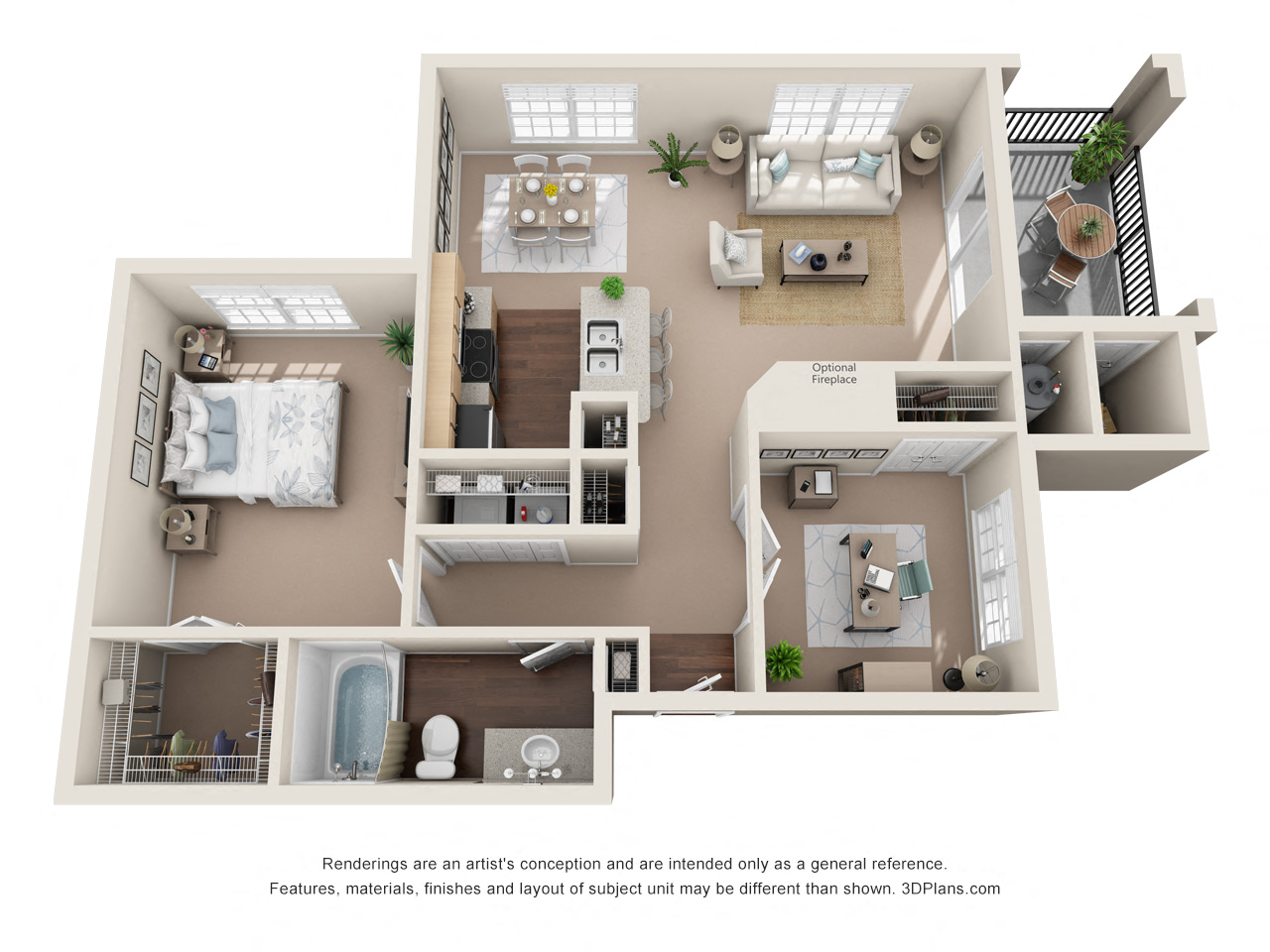 Floor plan for 2 beds, 1 bath, 912 sqft